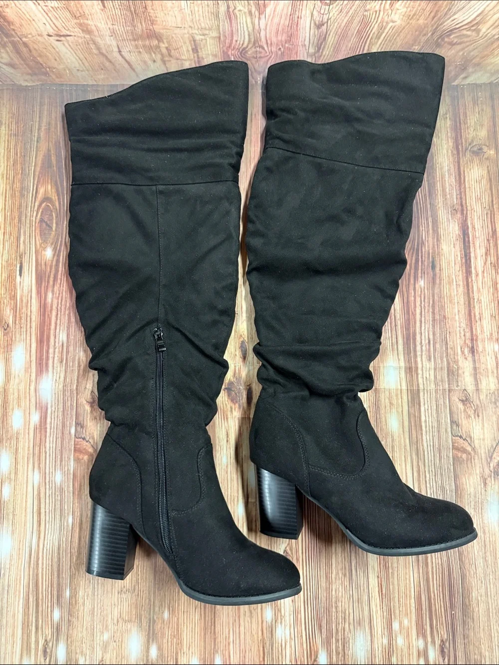 Black Over-the-Knee Suede Block Heel Boots